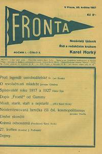 127312. Fronta, Nezávislý týdeník, Ročník I., číslo 3 (20. května 1927)