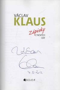 155113. Klaus, Václav – Zápisky z nových cest (podpis)