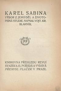 Blahník, Vojtěch Kristián – Karel Sabina, Výbor z jeho děl a životopisná studie (podpis)