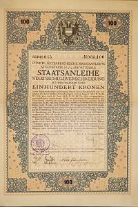 202707. Fünfte österreichische Kriegsanleihe steuerfreie 5½% Amortisabe Staatsanleihe Staatsschuldverschreibung auf den Inhaber über einhundert Kronen. Serie 045 No 033,100