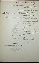Durand, Jacques – Abrége de l´Historie de la Musique (podpis)
