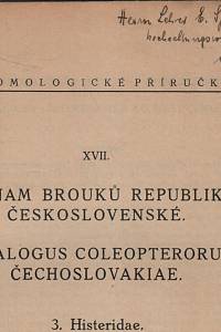 Labler, Karel / Roubal, Jan – Seznam brouků republiky Československé III. - Mršníci = Catalogus coleopterorum Čechoslovakiae III. - Histeridae. (podpis)