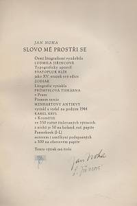 Noha, Jan – Slovo mé prostři se / Jan Noha ; osmi litografiemi vyzdobila Ludmila Jiřincová