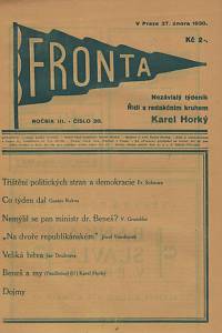 132483. Fronta, Nezávislý týdeník, Ročník III., číslo 20 (27. února 1930)