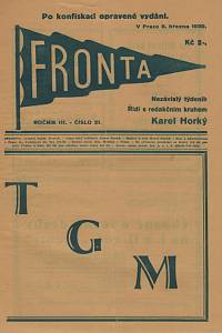 132490. Fronta, Nezávislý týdeník, Ročník III., číslo 21 (6. března 1930)