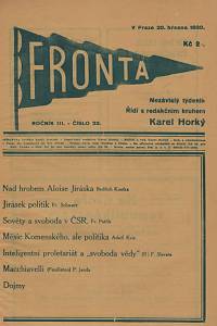 132492. Fronta, Nezávislý týdeník, Ročník III., číslo 23 (20. března 1930)