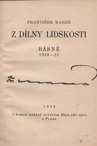 Mareš, František – Z dílny lidskosti, Básně 1920-21 (podpis)