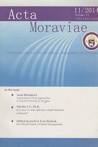 135136. Acta Moraviae, Scientific journal for economics, management and informatics of European polytechnic institute, Ltd. in Kunovice, Volume VI., No. 11 (2014)