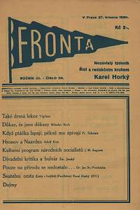 734. Fronta, Nezávislý týdeník, Ročník III., číslo 24 (27. března 1930)