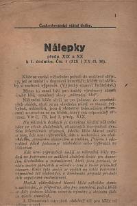 137241. Nálepky předp. XIX a XX k 1. dodatku. Čís. 1 (XIX i XX čl. 16)