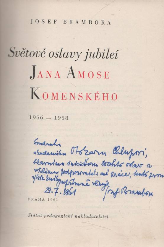 Brambora, Josef – Světové oslavy jubileí Jana Amose Komenského (1956-1958) (podpis)