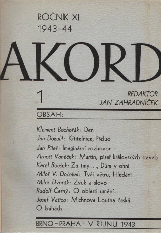 Akord, Měsíčník pro literaturu, umění a život, Ročník XI., číslo 1-10  (1943-1944)
