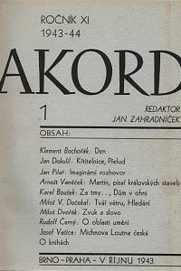 87235. Akord, Měsíčník pro literaturu, umění a život, Ročník XI., číslo 1-10  (1943-1944)