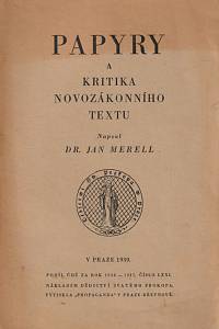 23801. Merell, Jan – Papyry a kritika novozákonního textu