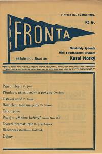 143196. Fronta, Nezávislý týdeník, Ročník III., číslo 32 (22. května 1930)