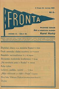 143200. Fronta, Nezávislý týdeník, Ročník III., číslo 36 (19. června 1930)