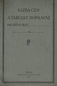 154908. Sazby cen a tabulky dopravní pro říční trať ___ z ___ do ___