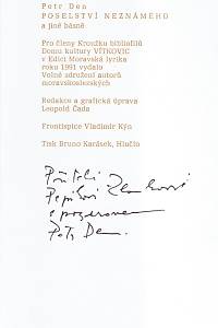 Den, Petr – Poselství neznámého a jiné básně (podpis)