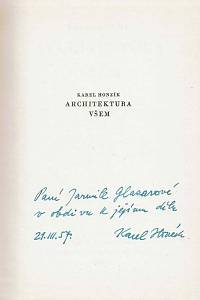 Honzík, Karel – Architektura všem (podpis)