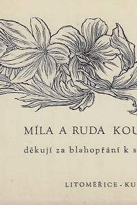 215154. Kobliha, František – Míla a Ruda Koukolíkovi děkuji za blahopřání k sňatku : Litoměřice - Kutná Hora 1948