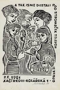 215228. Kačírek, Miloš – A tak jsme dostali pod stromeček telefon : P.F. 1981 Kačírkovi, Kolářská 1