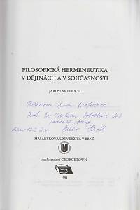 Hroch, Jaroslav – Filosofická hermeneutika v dějinách a v současnosti (podpis)