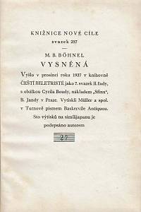 Böhnel, Miroslav Bedřich – Vysněná : genese, dětství a panenství, touha, zbožnění, co zpívají smysly
