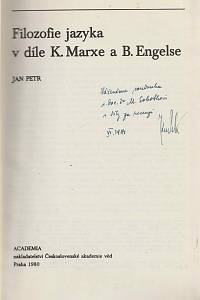 Petr, Jan – Filozofie jazyka v díle K. Marxe a B. Engelse (podpis)