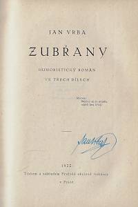 Vrba, Jan – Zubřany : humoristický román ve třech dílech (podpis)