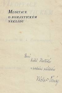 Černý, Václav – Meditace o romantickém neklidu : na paměť M.J. Lermontova (podpis)