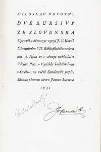 Novotný, Miloslav – Dvě kursivy ze Slovenska (podpis)