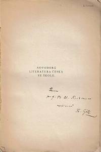 Götz, František – Novodobá literatura česká ve škole (podpis)