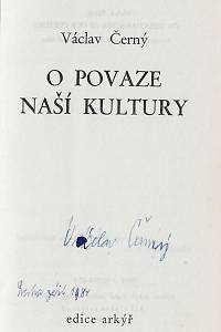 Černý, Václav – O povaze naší kultury (podpis)
