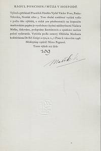 Ponchon, Raoul – Múza v hospodě / Raoul Ponchon ; vybral a přebásnil František Hrubín ; vyzdobeno čtyřmi mědirytinami Václava Maška (podpis)