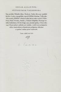 Poe, Edgar Allan – Případ pana Valdemara : povídky / Edgar Allan Poe ; přeložila Jiřina Hauková ; sedmi dřevoryty vyzdobil Bohdan Lacina 