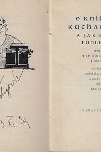 169437. Lustigová, Anda – O knížkách kuchařských a jak se vaří podle nich : osnova typografického jídelníčku (podpis)
