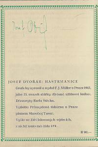Dvořák, Josef – Hastrmanice : karlínská balada / Josef Dvořák ; dřevoryty Karla Štěcha (podpis)