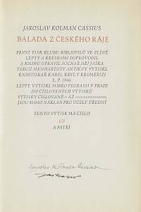 Kolman Cassius, Jaroslav – Balada z Českého ráje / Jaroslav Kolman Cassius ; lepty a kresbami doprovodil a knihu upravil sochař Jiří Jaška