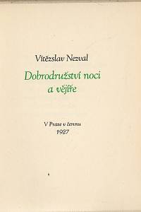 88096. Nezval, Vítězslav – Dobrodružství noci a vějíře
