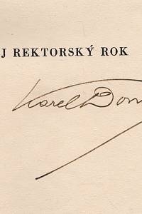 Domin, Karel – Můj rektorský rok, Z bojů o Karolinum a za práva Karlovy university (podpis)